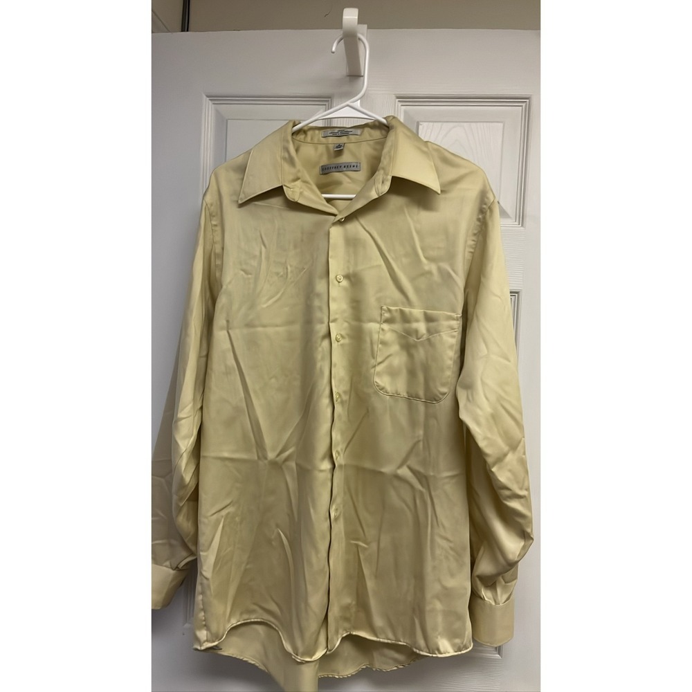 Geoffrey‎ Beene Mens Yellow Sateen Non-Iron Dress Shirt Sz 16